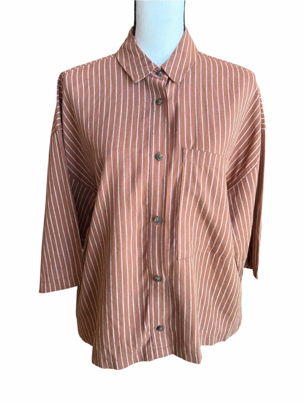 Calia Wide Crop Sleeve Giant Pocket Relaxed Oversized Button Front Top Size S